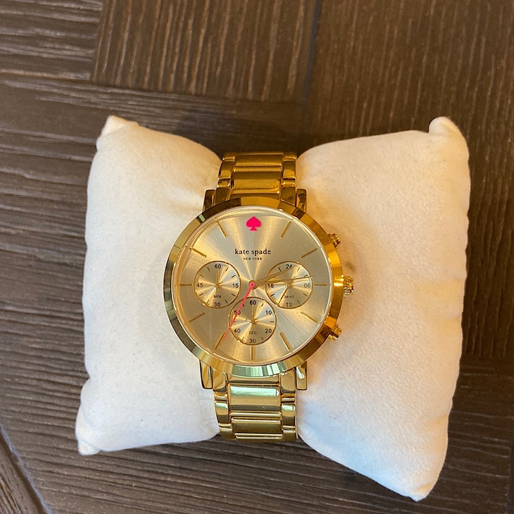 Kate Spade watch, gold, pink oversized, classic, designer, metallic